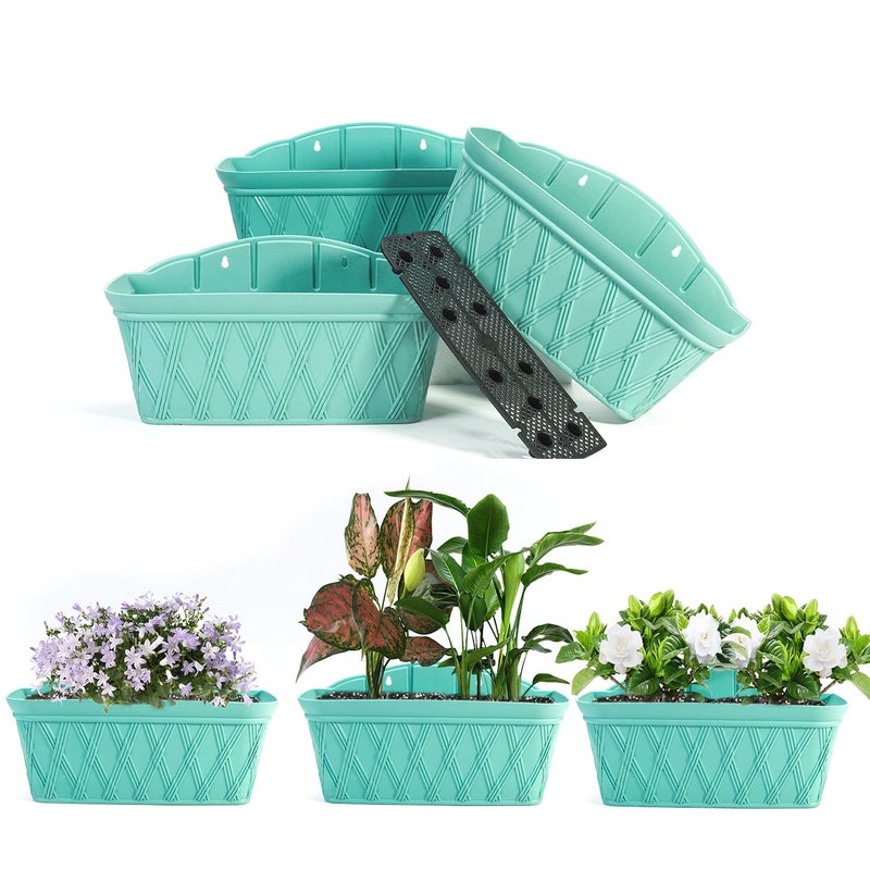 Sungmor 3 Pack Wall Hanging Planters, 16.5 Inch Railing Fence Hanging Flower Pots, Thickened Plastic Water Storage Plant Pot, Indoor Outdoor Garden Balcony Decor, Light Green Large Plant Basket - Image 3